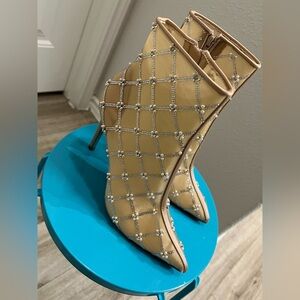 Betsey Johnson Nude Elegant Mesh Pointed Studded Women's Lark Booties Heels